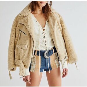 We the free Free people fleece slouchy moto jacket creme small
